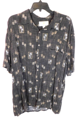 Island Shores Men's Palm Trees on Brown Shirt Button Down W/Front Pocket Sz XL