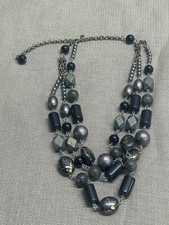 J Jill Bead triple layered Necklace Older Piece see pics blacks grays Silver