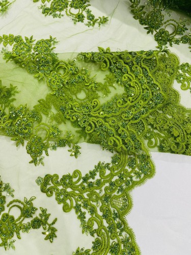 Mesh Lace with Elegant Hand Beaded Flower Design (by the yard) - Picture 11 of 29