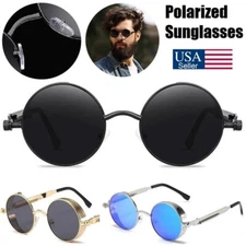 Retro Round HD Polarized Sunglasses Men Women Vintage Gothic Steampunk Glasses