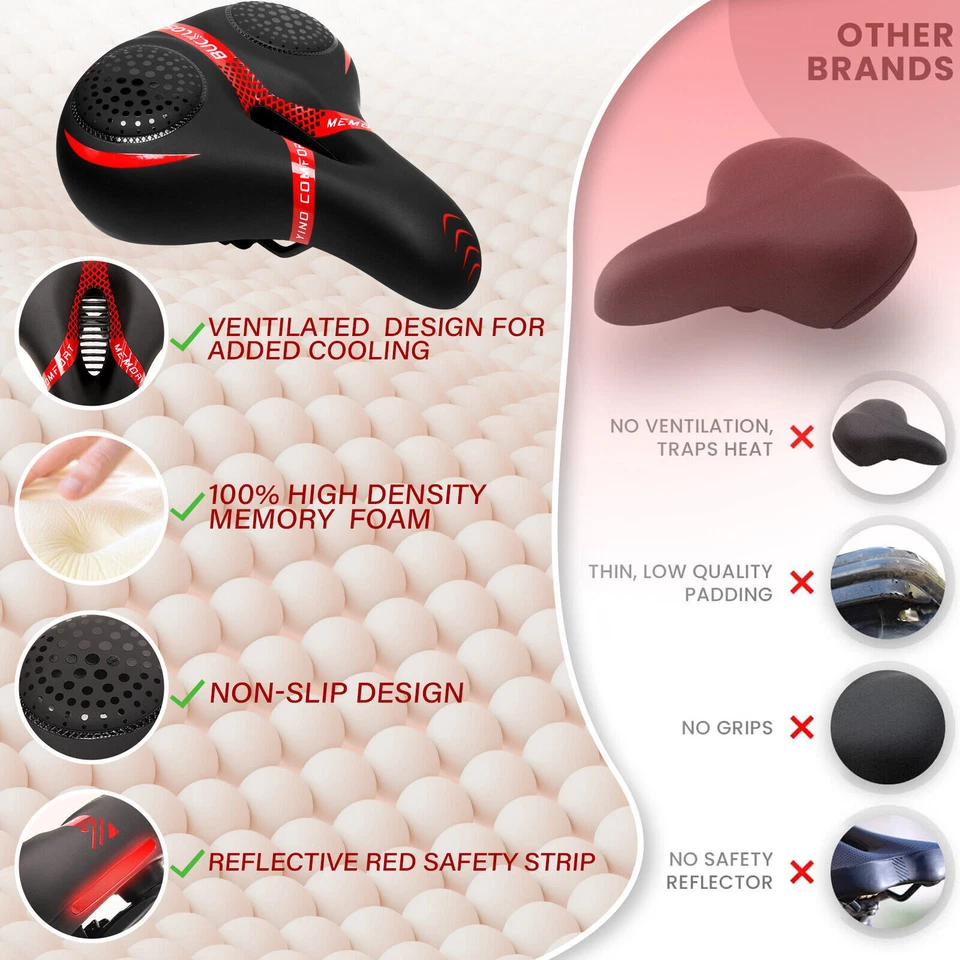 BUCKLOS Bike Cycling Saddle Wide Big Bum Soft Pad Seat Foam Comfort fit Peloton - Image 2 of 4