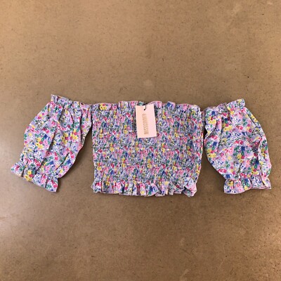 Missguided Women's Size 6 Colorful Floral Print Cropped Bardot Top NWT