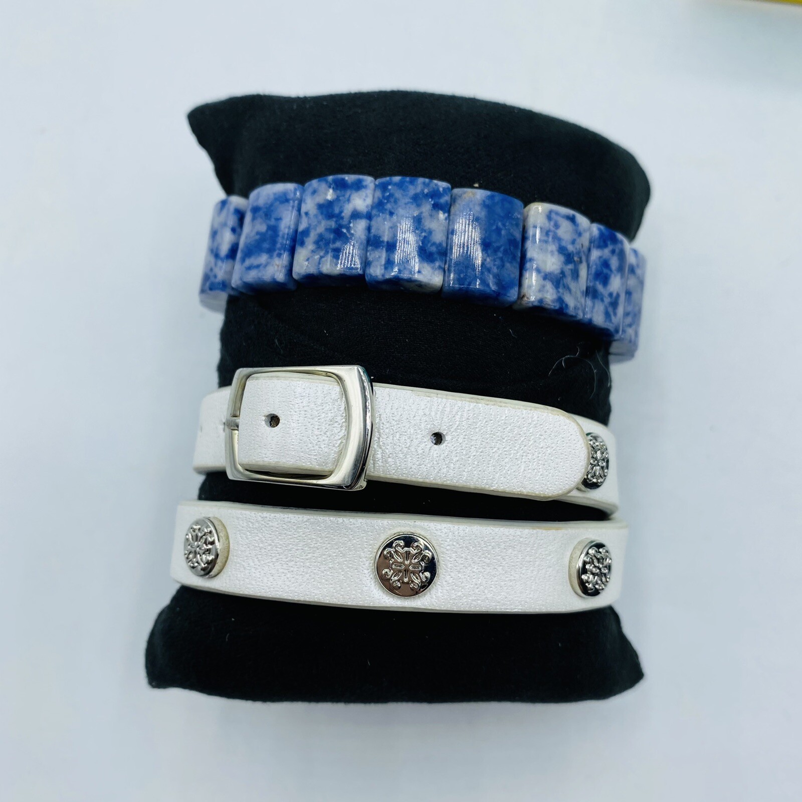 2 Rustic Cuff Bracelets Blue Marble Mini Charay &… - image 4