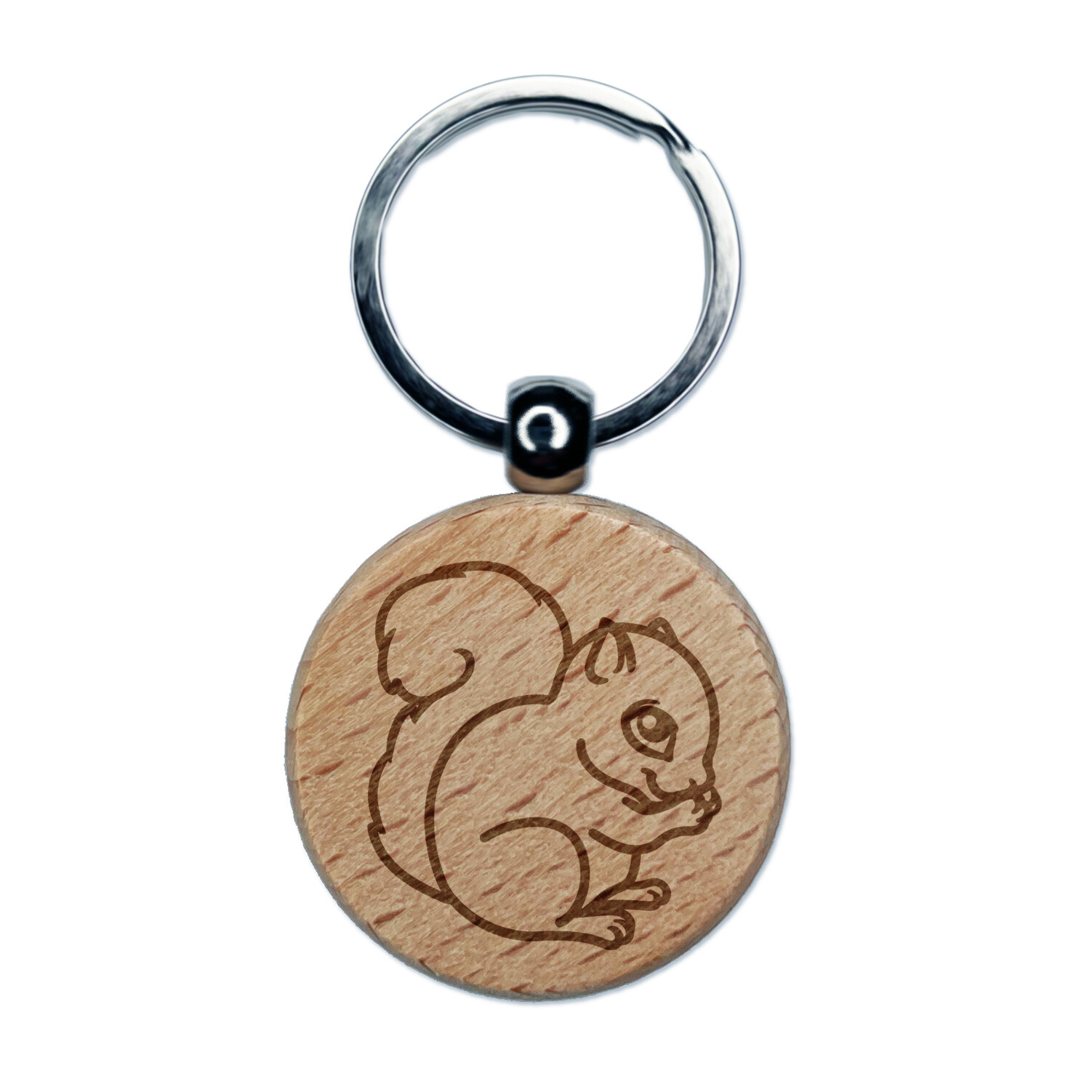 Adorable Baby Squirrel Engraved Wood Keychain Charm