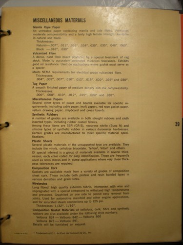 VELLUMOID Gasket Catalog VELBESTOS Asbestos WR Grace Dewey & Almy Chemical '60's - Picture 8 of 9