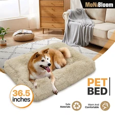 Pet Dogs Cats Bed Long Plush Rectangle Soft Calming Beds Beige Cuddler Cushion
