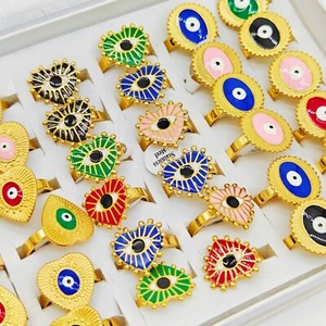 Authentic 30pcs Gold Plated Dripping Oil Eye Rings Women Finger Jewelry