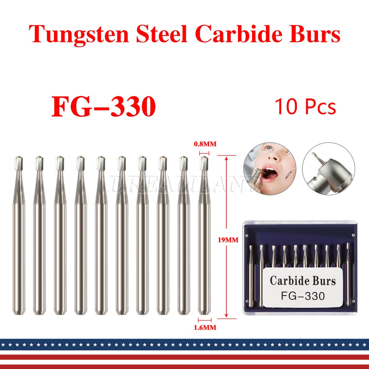 Dental Midwest FG #330 Regular Shank Pear Shaped Carbide Burs 100