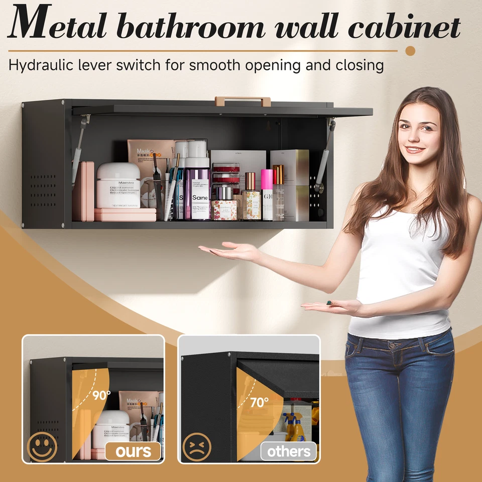 Bathroom Wall Cabinet Storage Metal Medicine Cabinet with Doors for Kitchen  - Image 4 of 4