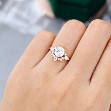 Round cut Moissanite engagement rose gold Vermeil vintage Unique wedding ring