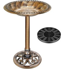 28" Outdoor Garden Bird Bath Basin w/ Solar Pump Fountain Stand Polyresin Decor