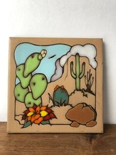 Leone Kuhne Earthtones Cactus Southwest Art Pottery 6” Tile Trivet Made in Italy