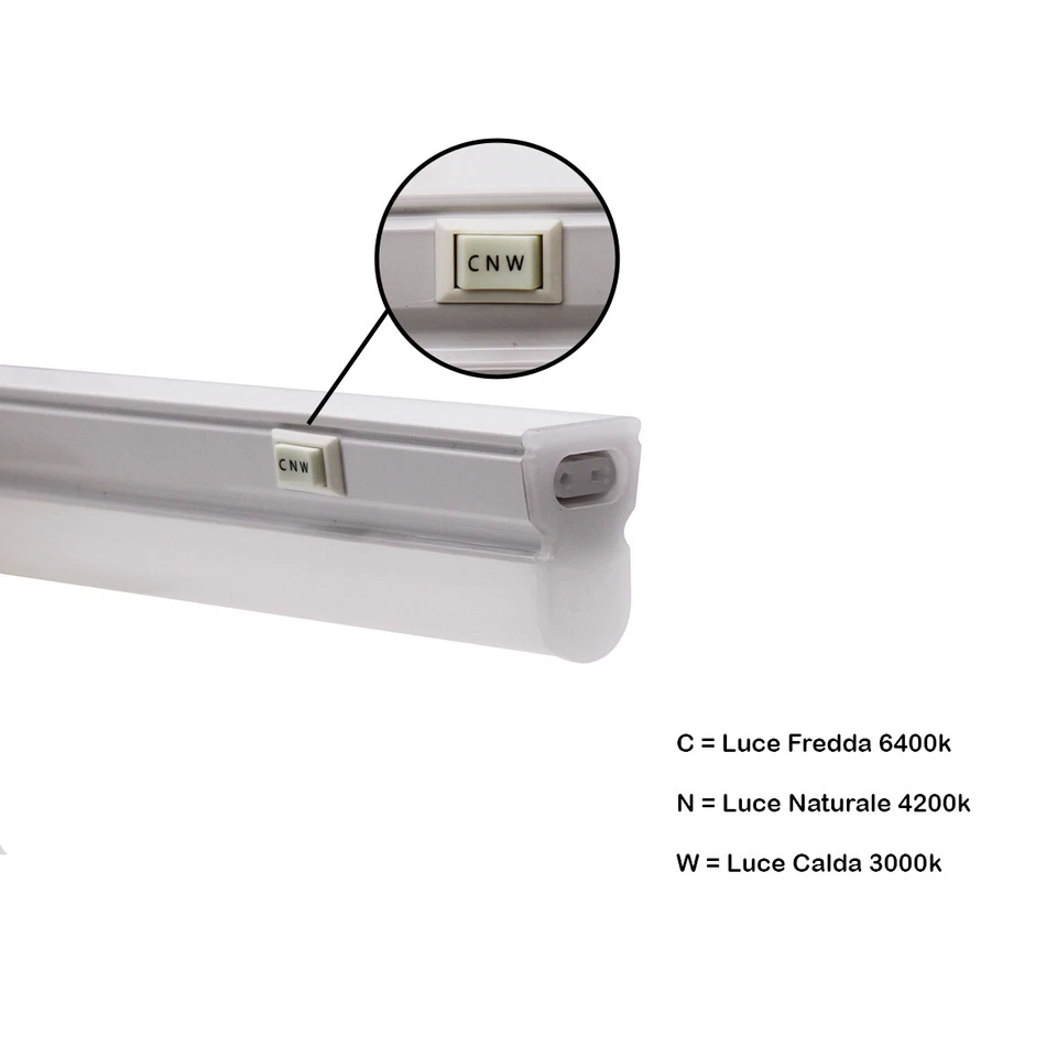 REGLETTE SOTTOPENSILE A LED T5 10W 60 CM CON SWITCH CCT 3000K-4200K-6400K - Immagine 2 di 4