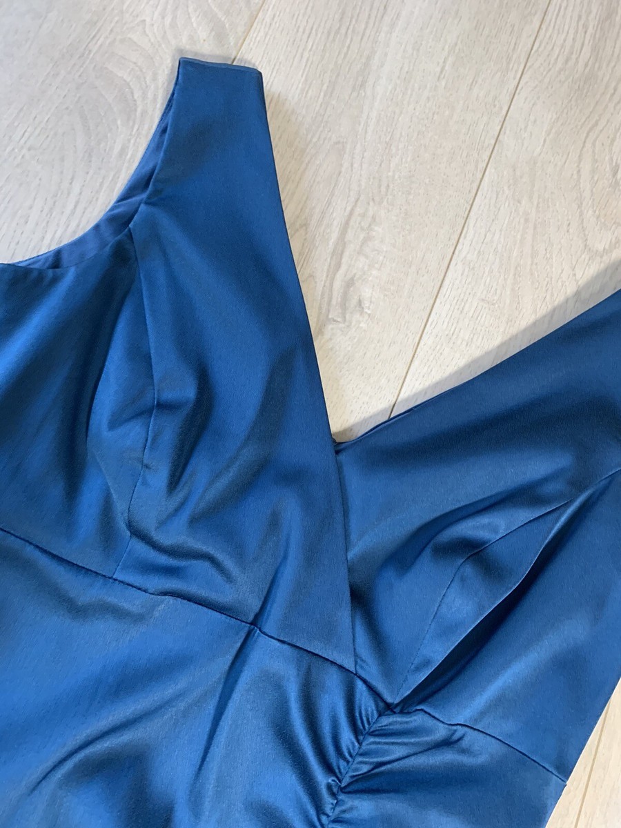 donna ricco stretch satin sheath dress Donna Ricco Blue Satin Stretch Sleeveless High-Waist Sheath Dress Sz 4P