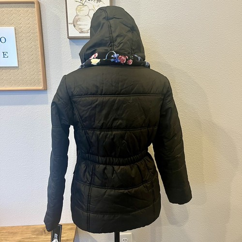 R1881 S. Rothschild Girls’ Black Puffer Jacket W/ Fleece Floral Hood & Scarf NWT - Picture 7 of 10