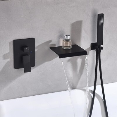 RF Waterfall Bathtub Faucet Set with Sprayer Wall Mount Tub Spout with Handheld