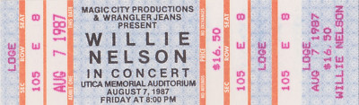 1987 WILLIE NELSON Concert Ticket Full Untorn Vintage - NM-Mint Condition