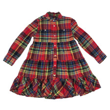 Little Kids 6 Ralph Lauren Girls Shirt Dress Red Plaid Midi Tiered Ruffle Button