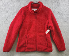 Womens Sherpa Full Zip Jacket Large Red Polar Fleece Lined Ultra Soft