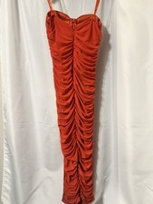 Fashion Nova Ruched Mesh Bodycon Midi Dress Rust Sweetheart Neckline Size M