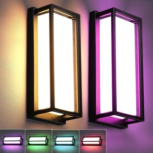 iYogaled Smart RGB LED Outdoor Wall Light Sconces 12" Black Aluminum 2Pack Alexa