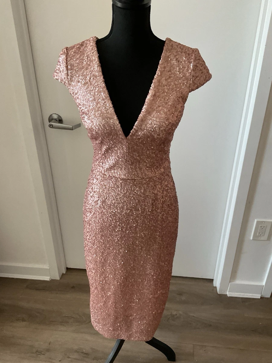 dress the population rose gold sequin dress Dress The Population Women's Teresa Sequin Cap Sleeve Scoop Back Column Gown