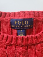 Polo Ralph Lauren Boys Cable Knit Crew Neck Sweater Red Sz 6