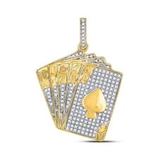 0.60 cttw Round Diamond Royal Flush Mens Charm Pendant 10k Yellow Gold