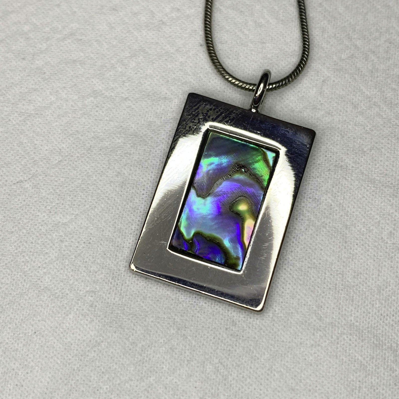 Modernist Rectangle Abalone Shell Inlay Pendant N… - image 1