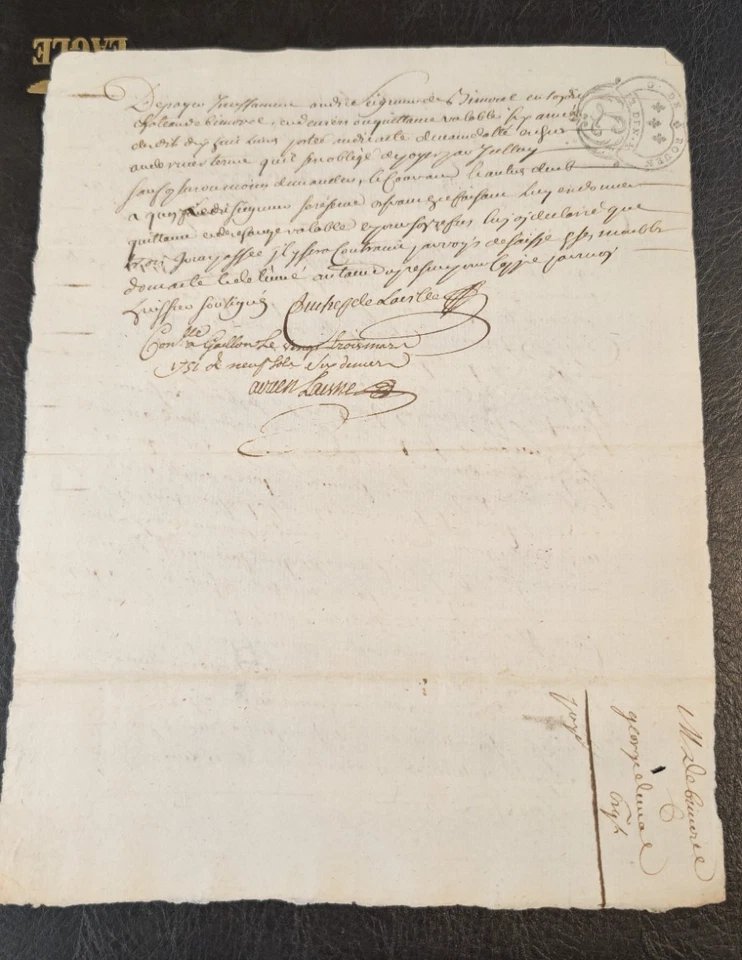 Manuscrito francés 1653 venta de tierras escritura notarial Courville Eure Normandy Desjardins Foto 2 de 2