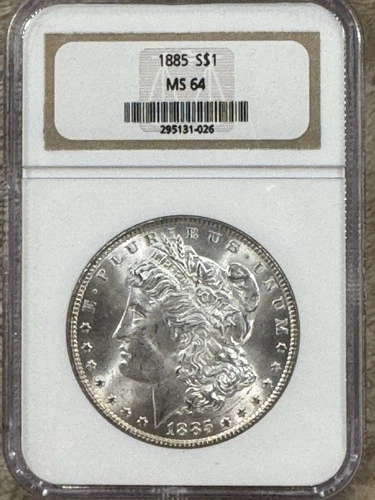 1885 Morgan Silver Dollar PCGS MS64 Bright White Vintage Soap Box Holder