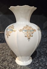 Lenox Ivory "Catalan" Vase Retired USA Made 24K Gold Trim Green Scrolls