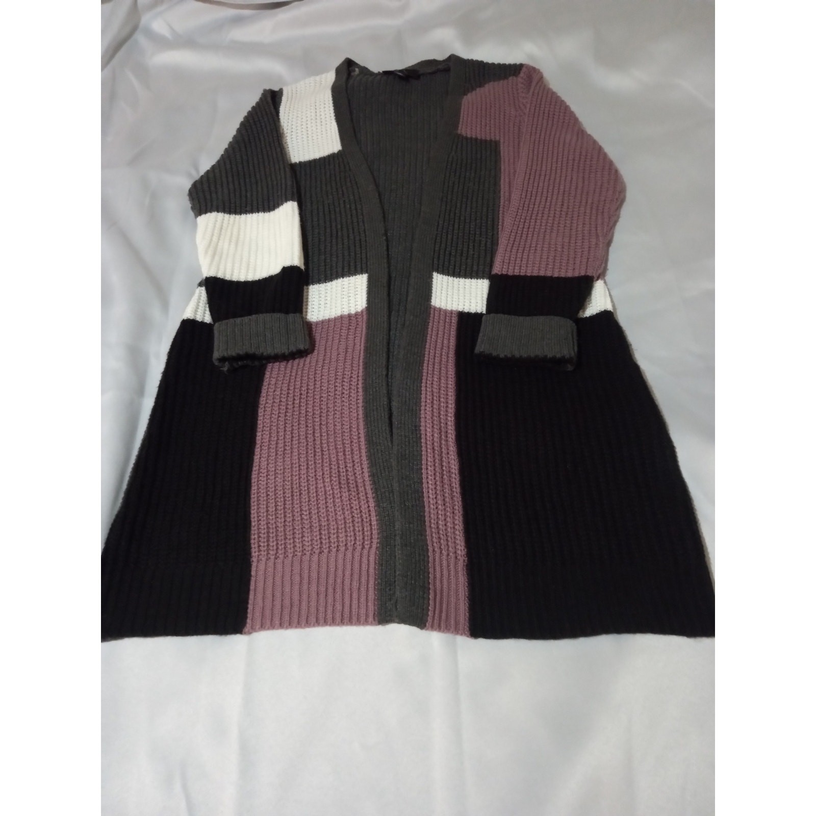 BCX Ribbed Knit Color Block Over Sized Open Front… - image 3