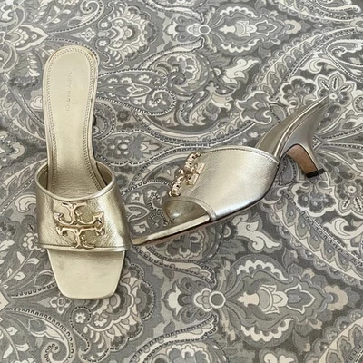 Tory Burch Eleanor Metallic Gold Medallion Mule Sandals sz 7.5 - Image 1 of 4