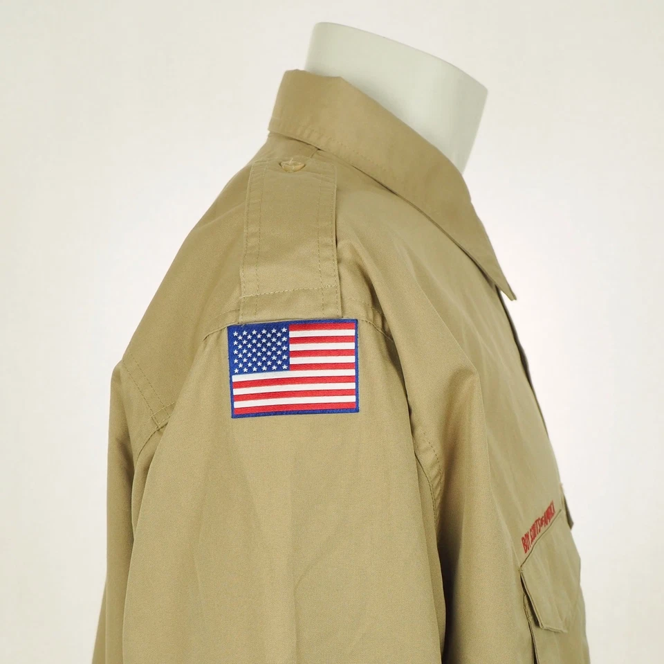 New Boy Scouts of America Uniform Shirt Mens 3XL XXXL BSA Brown USA Flag Camp - Image 3 of 4
