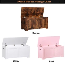 39" Storage Chest Wooden Bench Toy Box w/ Flip-top Lid & 2 Safety Hinge 3 Colors