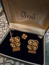 Vintage Gold Tone Etched Mesh Wrap Around Cufflinks 