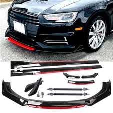 Gloss Black Red Front Bumper Lip Spoiler Splitter For Audi Body Kit Side Skirt