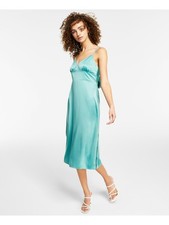 HIPPIE ROSE Womens Midi Dress Aqua Spaghetti Strap Tie Back Juniors L
