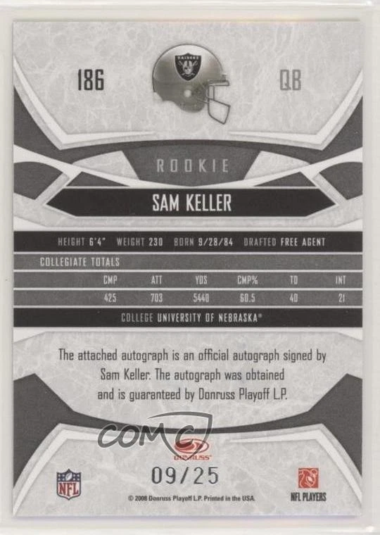 2008 Donruss Gridiron Gear Platinum Signatures /25 Sam Keller Rookie Auto RC - Image 2 of 2