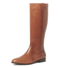 Anthony Veer Her Abigail Leather Knee Boots for Women | Side Zip-up | Beige