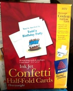 Avery 3375 Ink Jet Confetti Half-Fold Cards & Envelopes Preowned 14 cards 17 env