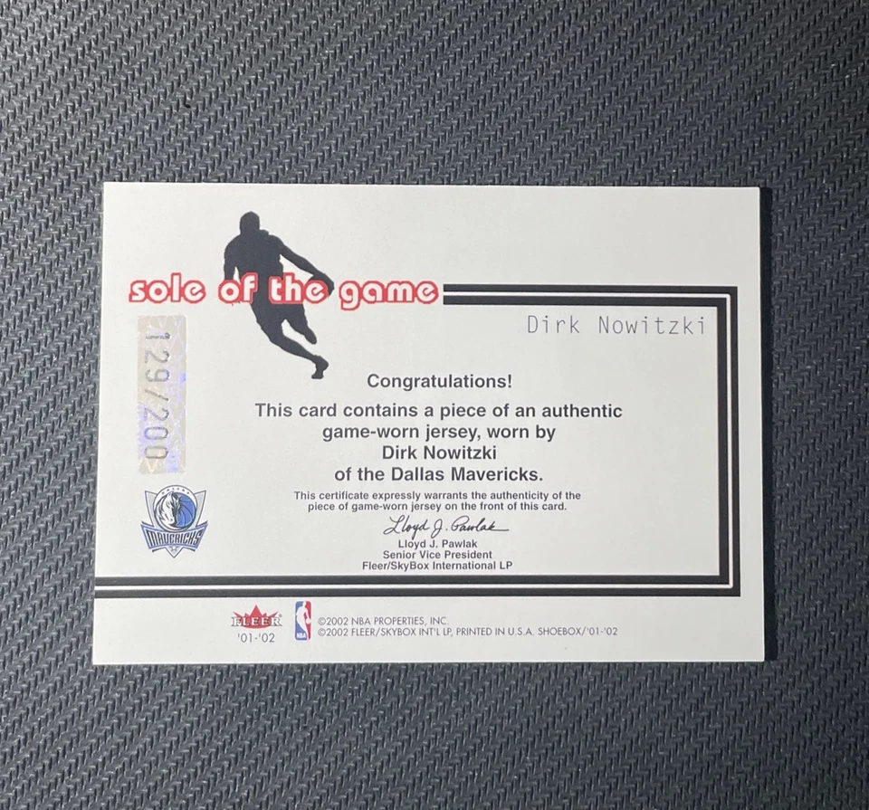 2001-02 DIRK NOWITZKI Fleer Collection Sole of the Game #/200 GAME USED PATCH - Image 2 of 3