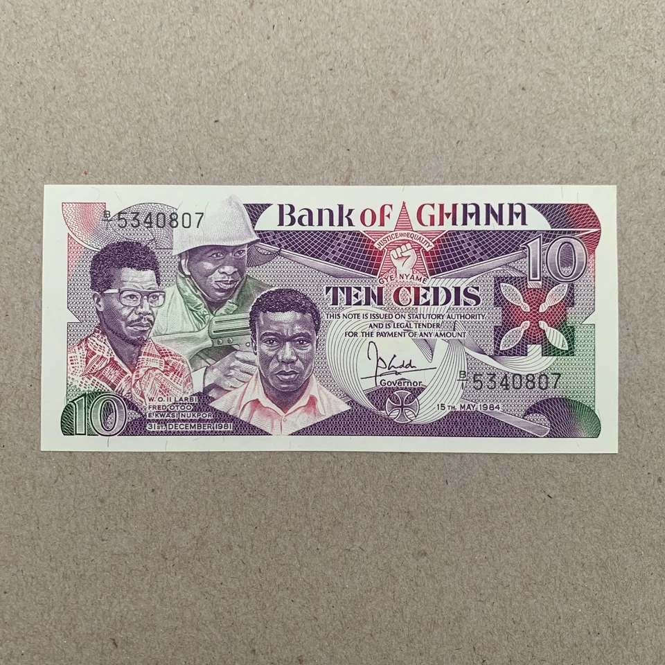 Ghana 10 Cedi Banknote 1984 Ghanian Revolutionaries Currency Colorful Note - Image 2 of 4