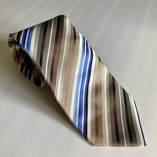 NEW Kenneth Cole Reaction 100 Silk Neck Tie Malibu Stripe Tan Blue MSRP 49.50