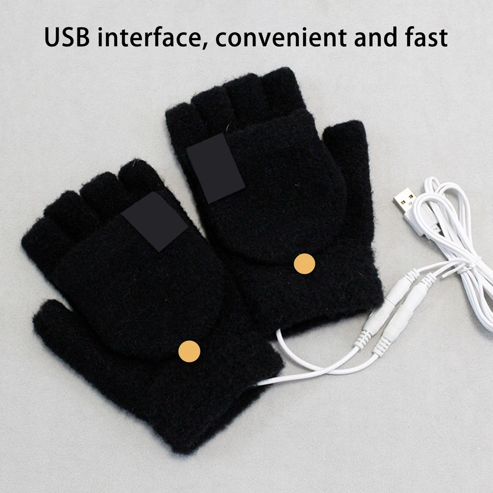 Heated Gloves for Men USB Half Fingerless Warmer Women Fingerless pleasant - Image 4 of 4