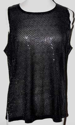 Women's Tank Top Black with Black Sequins Notations Clothing Round Neck Size XL
