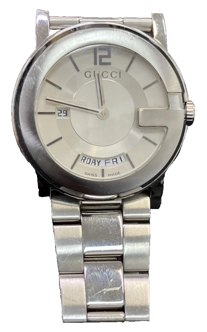 Orologio GUCCI 101M Uomo Quarzo Crono Argento Batteria Scarica Ottimo