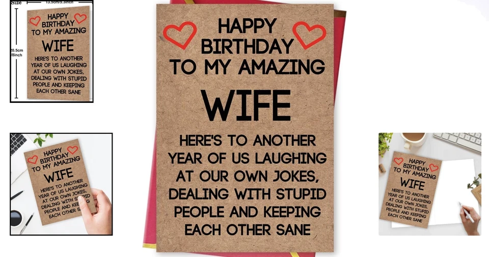 Tarjeta de cumpleaños de humor grosero para esposa - Incluye sobre y espacio de personalización Foto 2 de 4