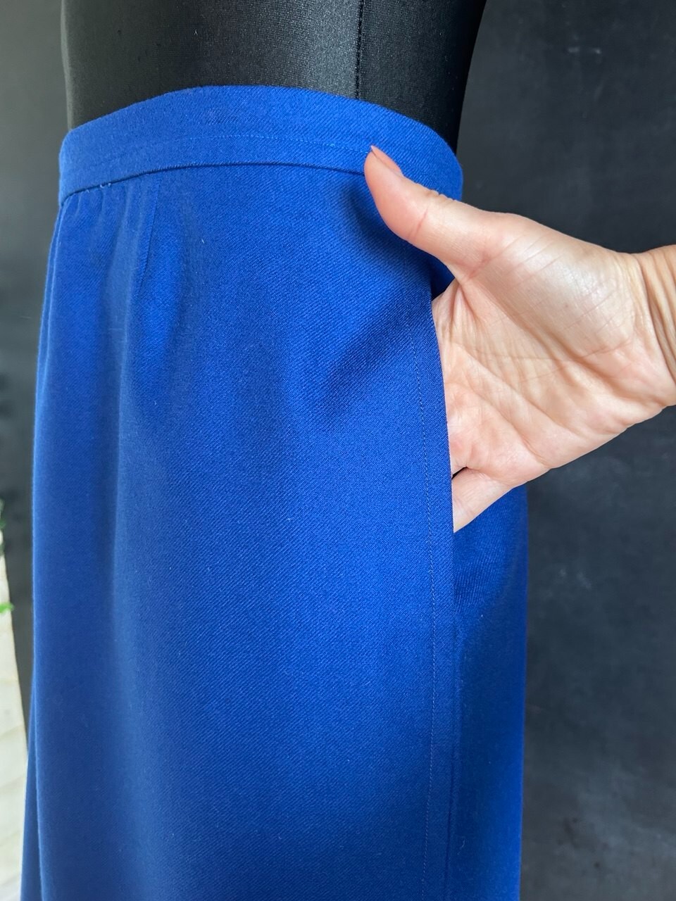 SAINT LAURENT Gonna a matita vintage anni 80 YSL blu royal lana ufficio classica blu navy taglia L XL